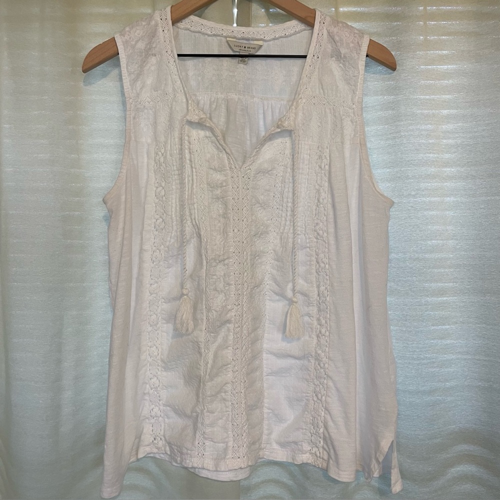 Lucky Brand LA Boho Gauze Layer Lace Sleeveless Blouse